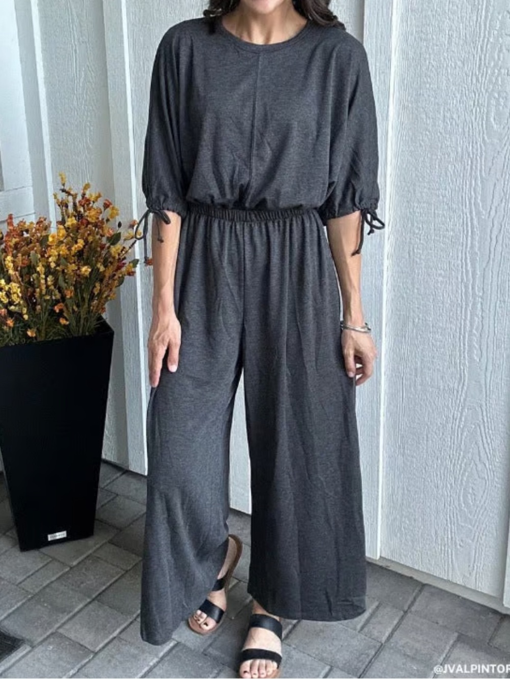 Three Bird Nest Carolina Comfy Wide Leg Jumpsuit Charcoal Gray Size M